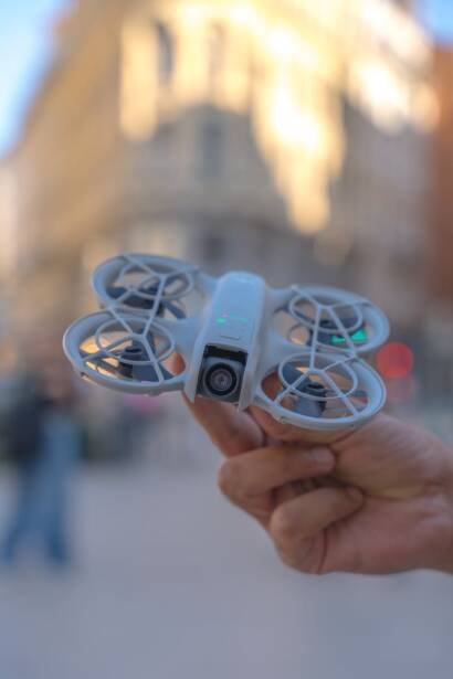 drone hovering in historic lyon background