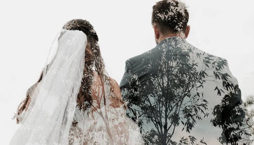 creative double exposure wedding portrait