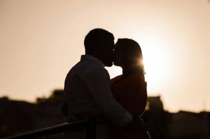 romantic silhouette of a couple at sunset