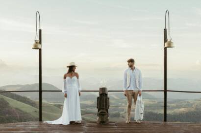 elegant wedding photoshoot on mountainous deck