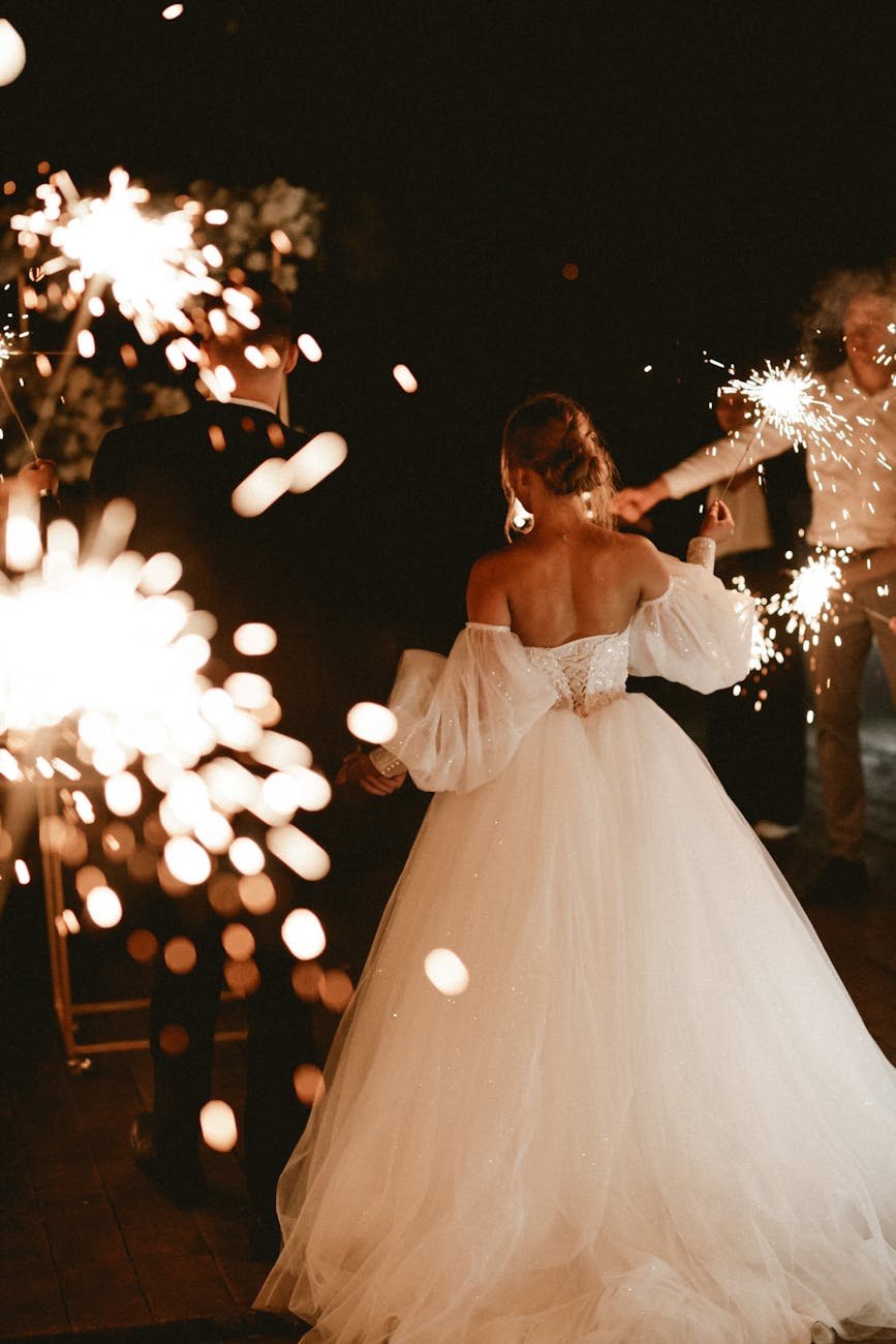 back view of the bride with