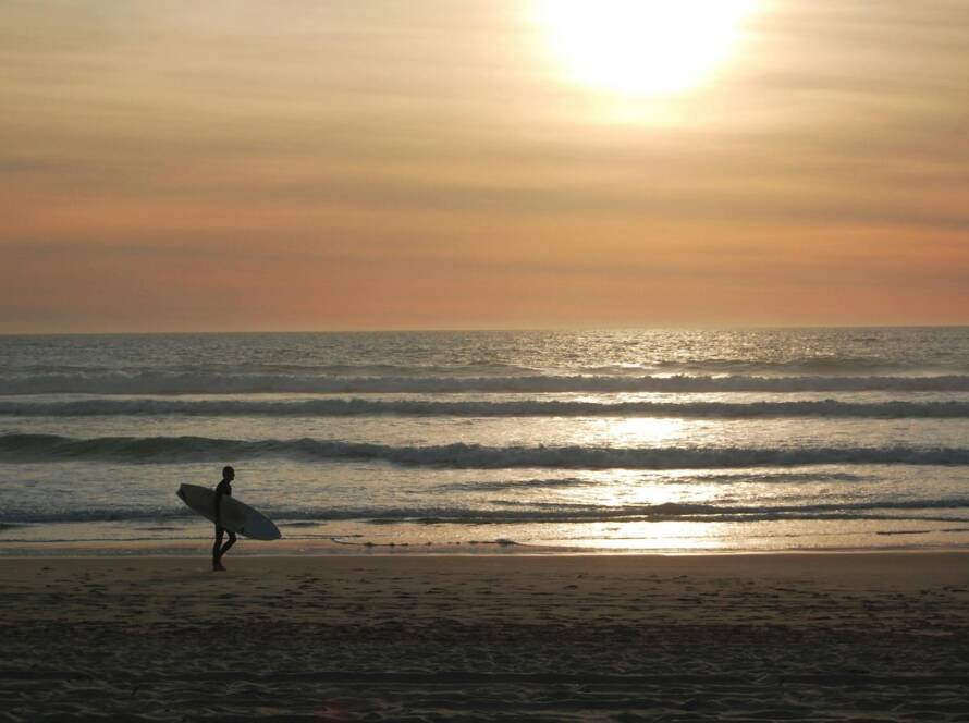 surfer on beach at dawn