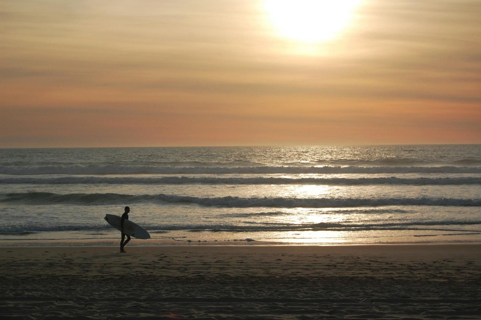 surfer on beach at dawn