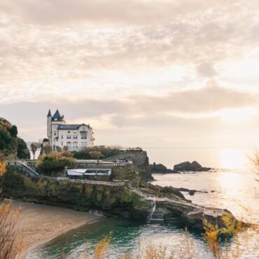 old castle on rocky coast near sea