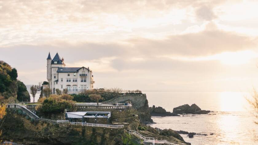 old castle on rocky coast near sea