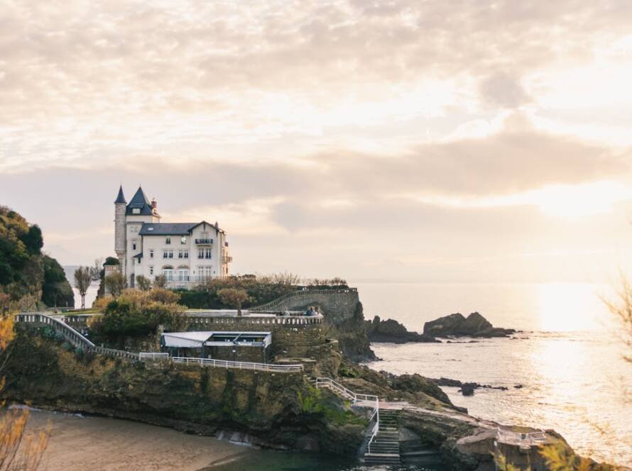 old castle on rocky coast near sea